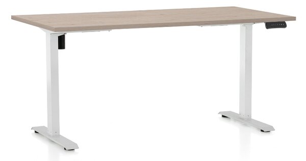 Masa inaltime reglabila OfficeTech B, 160 x 80 cm, bază albă, stejar