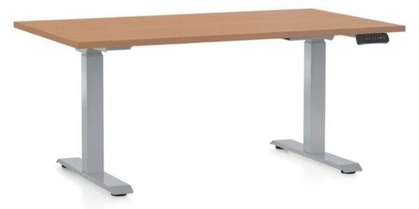 Masa inaltime reglabila OfficeTech D, 140 x 80 cm, bază gri, fag