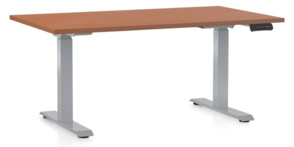 Masa inaltime reglabila OfficeTech D, 140 x 80 cm, bază gri, cireașă