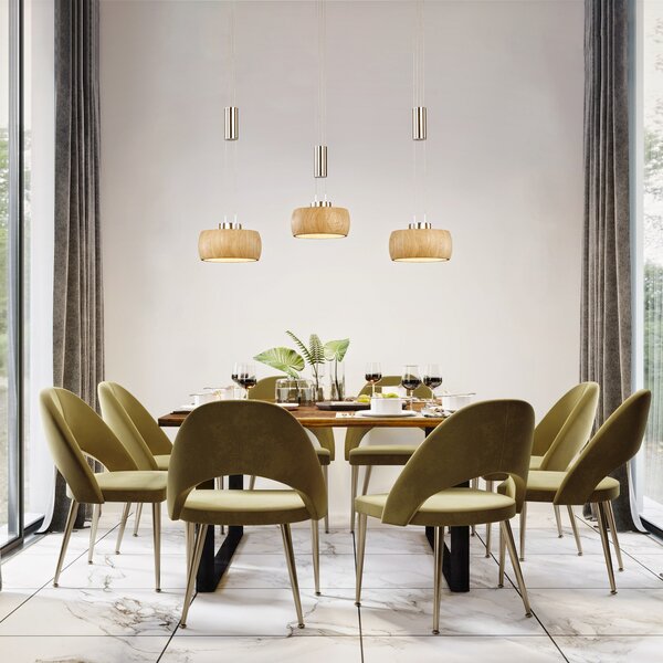 FISCHER & HONSEL Lampă suspendată LED Shine-Wood, stejar/nichel, lungime 100 cm 3 becuri., reglabil, Lemn, Camera de zi / sufragerie, Lemn, Modern