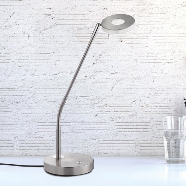 FISCHER & HONSEL Lampă de masă LED Dent, nichel/cromo, 60 cm, metal, CCT 1 bec., reglabil, Gri, Camera de zi / sufragerie, Metal, Modern