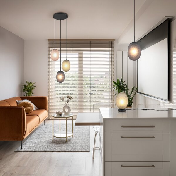 Trio Lighting Lampă suspendată Facette, multicoloră, Ø 43 cm, 3 becuri, sticlă, reglabil, Multicolor, Camera de zi / sufragerie, Sticlă, Modern