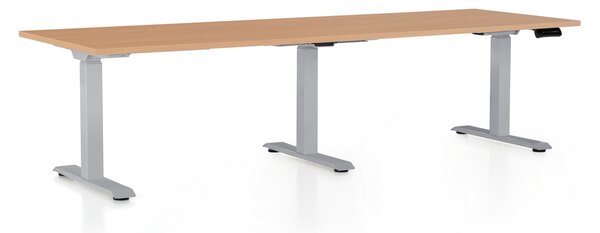 Masa inaltime reglabila OfficeTech Long, 240 x 80 cm, bază gri, fag