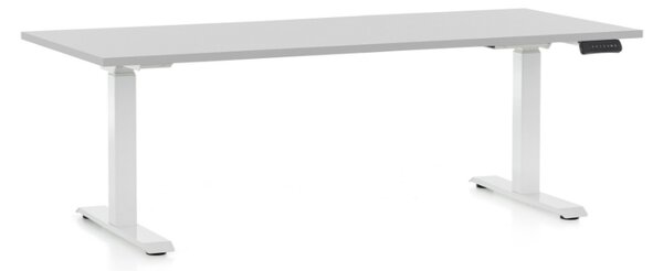 Masa inaltime reglabila OfficeTech D, 180 x 80 cm, bază albă, gri deschis