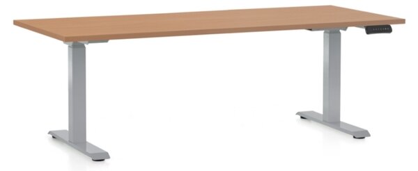 Masa inaltime reglabila OfficeTech D, 180 x 80 cm, bază gri, fag