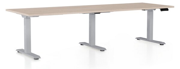 Masa inaltime reglabila OfficeTech Long, 240 x 80 cm, bază gri, stejar