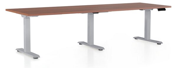Masa inaltime reglabila OfficeTech Long, 240 x 80 cm, bază gri, nuca