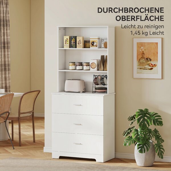 Bibliotecă HOMCOM cu 3 rafturi deschise și 3 sertare, din lemn, 79x39.5x182.2 cm, Alb | Aosom Romania