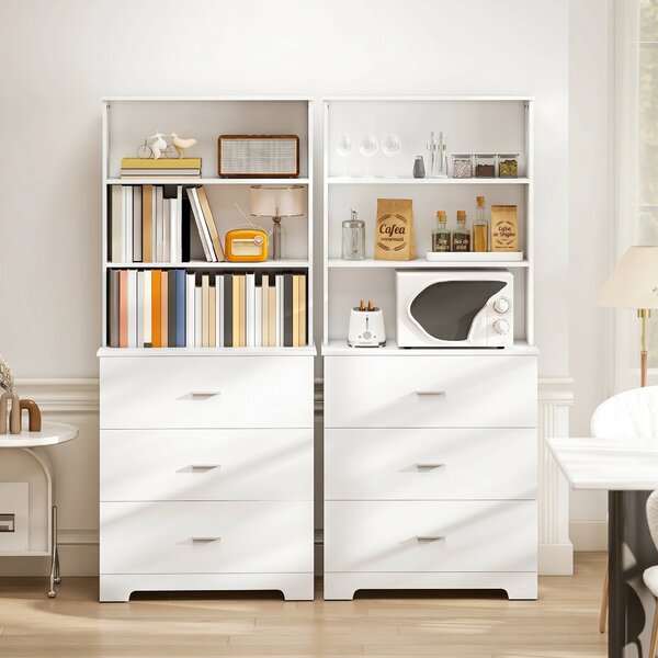 Bibliotecă HOMCOM cu 3 rafturi deschise și 3 sertare, din lemn, 79x39.5x182.2 cm, Alb | Aosom Romania