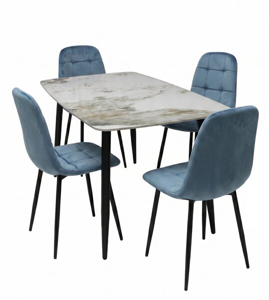 Set Masă fixă Atlas Marble Figure cu 4 Scaune Gya Turcoaz