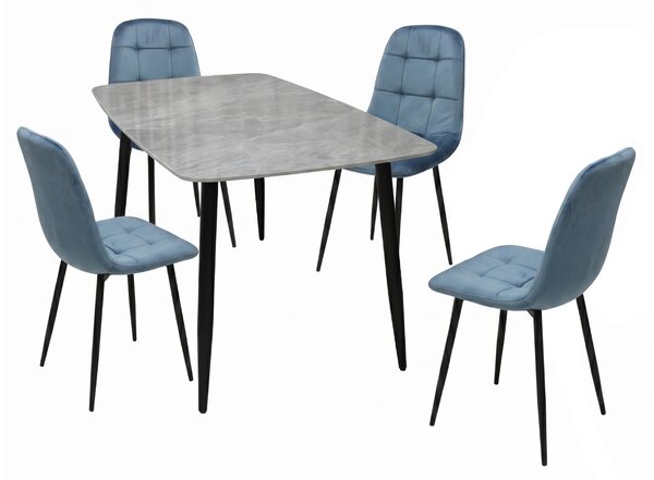 Set Masă fixă Atlas Marble Gri cu 4 Scaune Gya Turcoaz