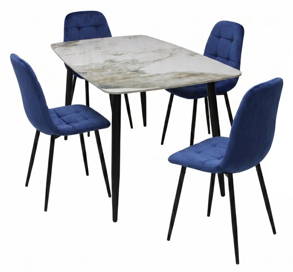 Set Masă Atlas Marble Figure cu 4 Scaune Gya Albastru, Blat din Piatră Sinterizată, 120 × 77,5 × 72 cm