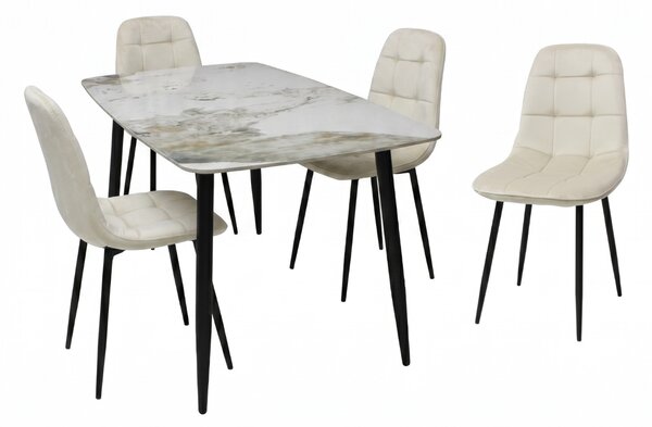 Set Masă fixă Atlas Marble Figure cu 4 Scaune Gya Crem