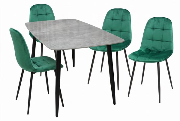 Set Masă fixă Atlas Marble Gri cu 4 Scaune Gya Verde