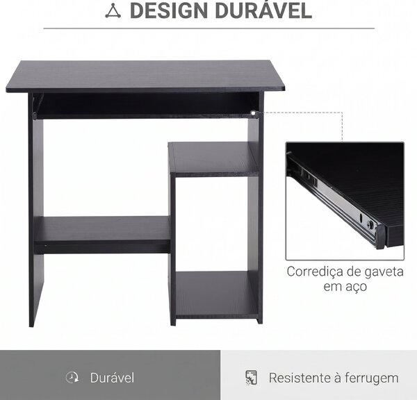 HOMCOM Birou pentru Calculator cu Raft pentru Unitate Centrală și Raft Detașabil pentru Tastatură, 80x45x75 cm, Negru | Aosom Romania
