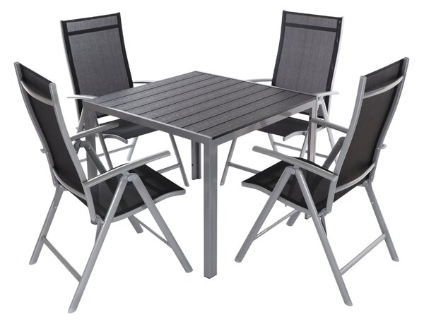 Set de gradina Alvero, patrat - 4 locuri, negru/gri