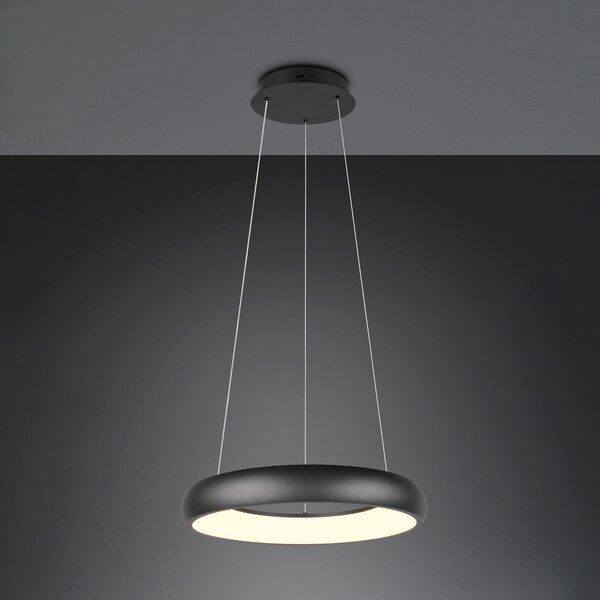 Trio Lighting Lampă suspendată Cardona LED, Ø 46,5 cm, negru, CCT, metal, reglabil, Negru, Camera de zi / sufragerie, Metal, Modern