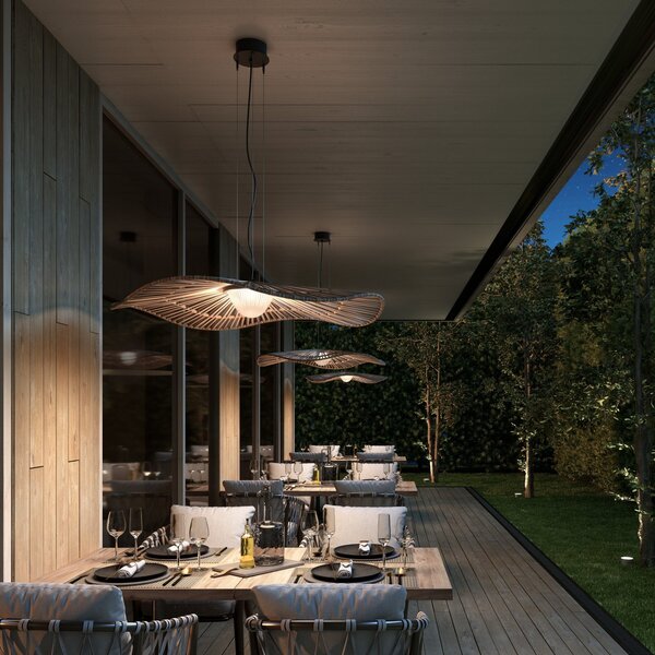 Bover Lampă suspendată LED pentru exterior Mediterránia, maro, Ø 105 cm, reglabil, Maro / Rugină, Plastic, Design