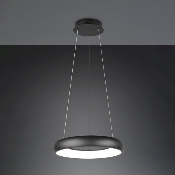 Trio Lighting Lampă suspendată Cardona LED, Ø 46,5 cm, negru, CCT, metal, reglabil, Negru, Camera de zi / sufragerie, Metal, Modern