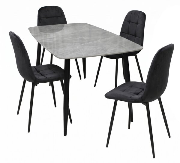 Set Masă fixă Atlas Marble Gri cu 4 Scaune Gya Negru