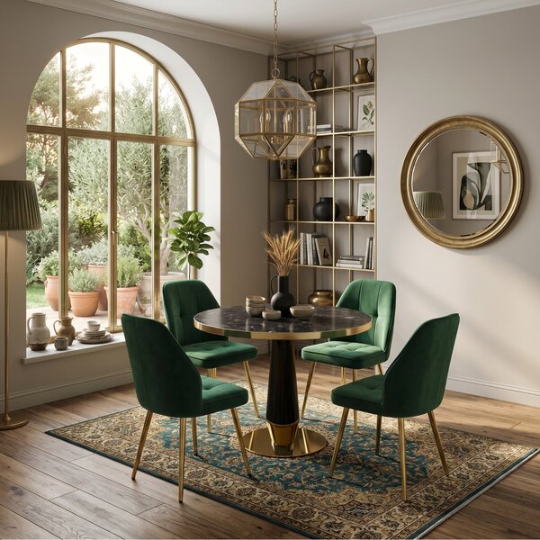 Set Masă Berlin Gold Negru cu 4 Scaune Elira Verde