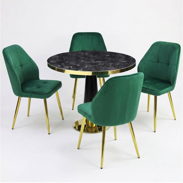 Set Masă Berlin Gold Negru cu 4 Scaune Elira Verde