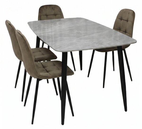 Set Masă fixă Atlas Marble Gri cu 4 Scaune Gya Maro