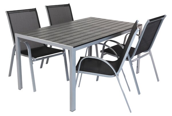 Set de gradina Lucio, dreptunghi - 4 locuri, negru/gri