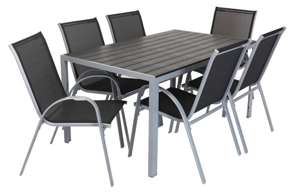 Set de gradina Lucio, dreptunghi - 6 locuri, negru/gri