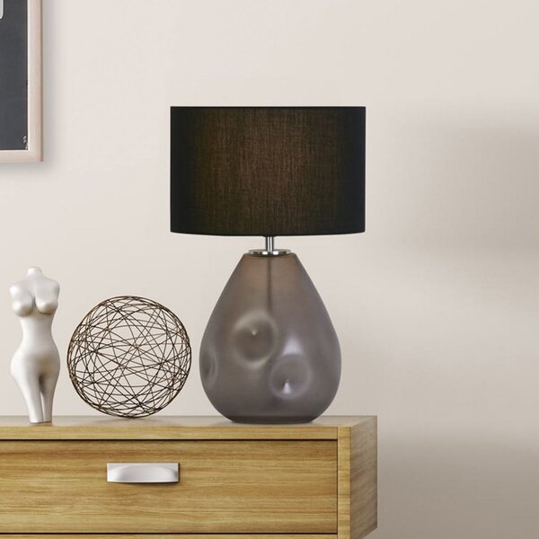 Searchlight Devon lampă de masă, negru/gri fumuriu Înălțime 44,5 cm textil/glass, Negru, Camera de zi / sufragerie, Țesătură / Textil