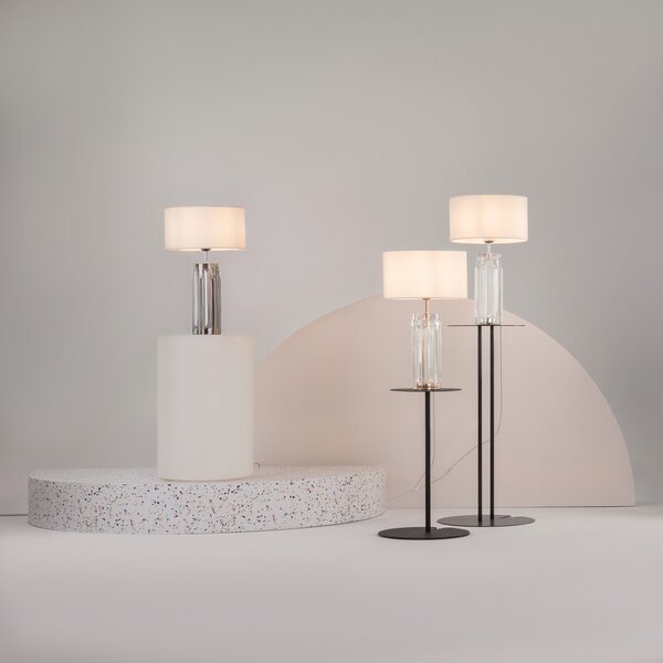 Maytoni Muse lampă de masă, alb, înălțime 53 cm, textil/glass, Alb, Camera de zi / sufragerie, Țesătură / Textil, Modern