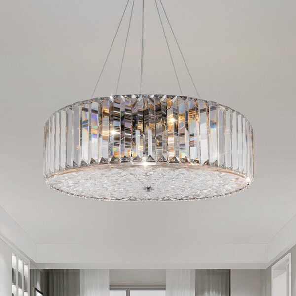 Maytoni Lampă suspendată Recinto, Ø 40 cm, cristal, 6 x E27, reglabil, Metalic, Camera de zi / sufragerie, Cristal