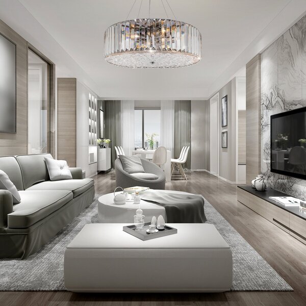 Maytoni Lampă suspendată Recinto, Ø 40 cm, cristal, 6 x E27, reglabil, Metalic, Camera de zi / sufragerie, Cristal