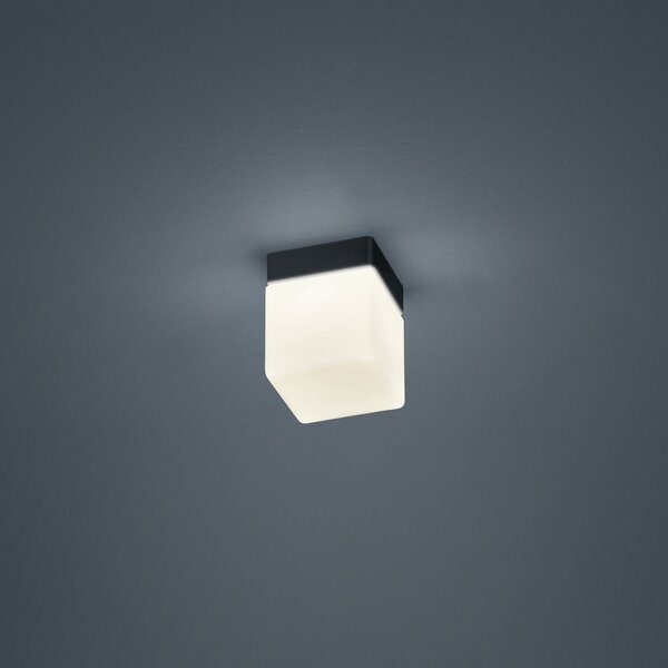 Helestra Keto plafonieră LED, cub, negru, Negru, Baie, Sticlă, Modern