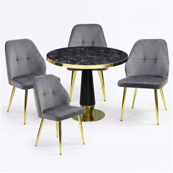 Set Masă Berlin Gold Negru cu 4 Scaune Elira Gri