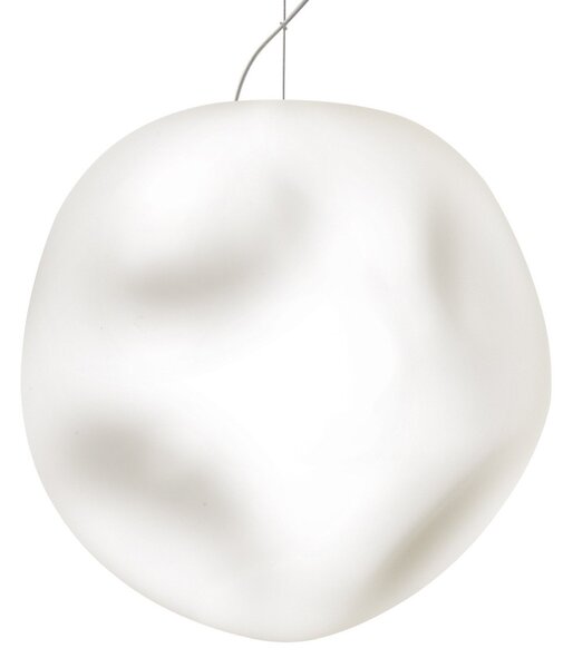 Foscarini Lampă suspendată Hoba Grande, Ø 36 cm, lungime suspensie 350 reglabil, Alb, Camera de zi / sufragerie, Sticlă, Design