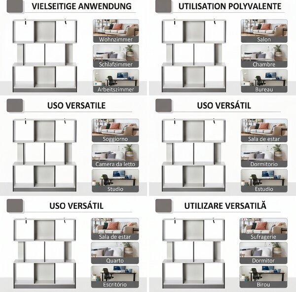HOMCOM Bibliotecă Mobilă cu 8 Rafturi pentru Sufragerie și Dormitor, 100x24x124 cm, Gri Închis | Aosom Romania