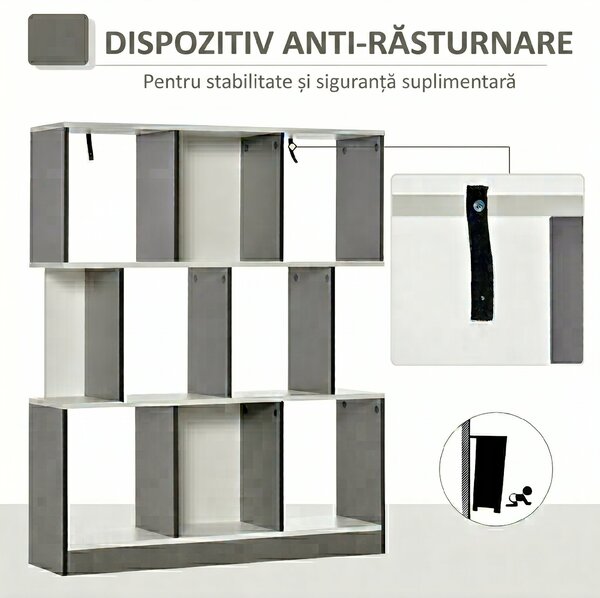 HOMCOM Bibliotecă Mobilă cu 8 Rafturi pentru Sufragerie și Dormitor, 100x24x124 cm, Gri Închis | Aosom Romania