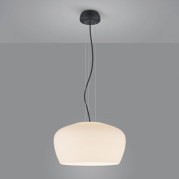 Helestra Veda lampă susp. din sticlă opal, alb, reglabil, Alb, Camera de zi / sufragerie, Sticlă, Design