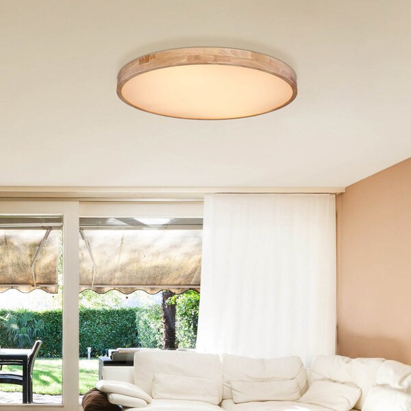 Globo Rainer plafonieră LED, Ø 80 cm, efect de lemn, metal, CCT, reglabil, Lemn, Camera de zi / sufragerie, Metal