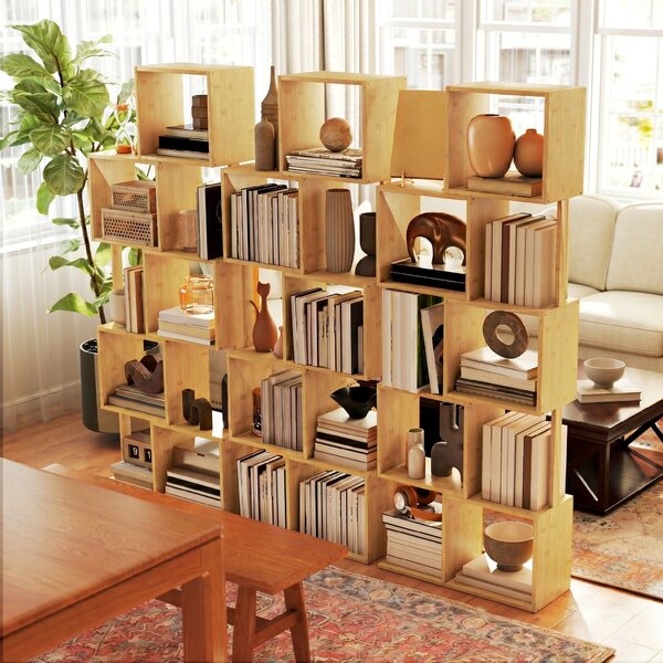 HOMCOM Librărie modernă și asimetrică cu 5 niveluri din bambus, 62.5 x 23 x 165 cm, lemn | Aosom Romania