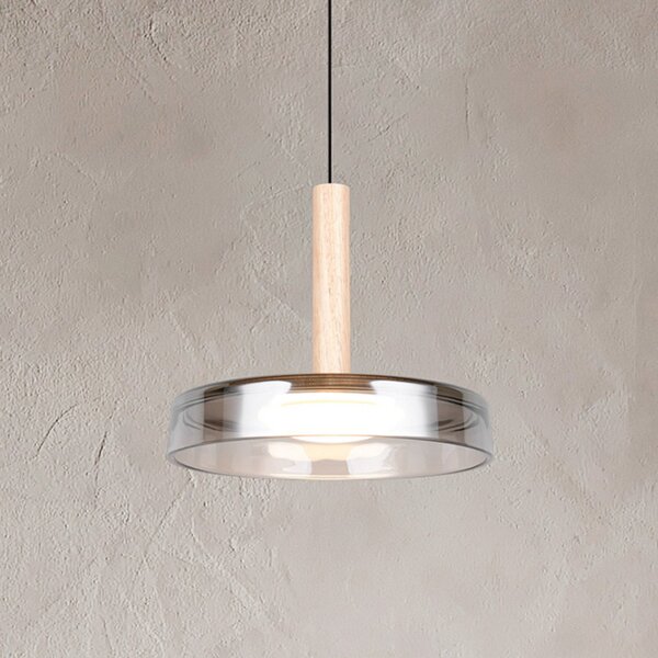 Trio Lighting Lampă suspendată LED Celeste, crom/lemn, Ø 22 cm, sticlă, dimabil, reglabil, Metalic, Camera de zi / sufragerie, Sticlă, Modern