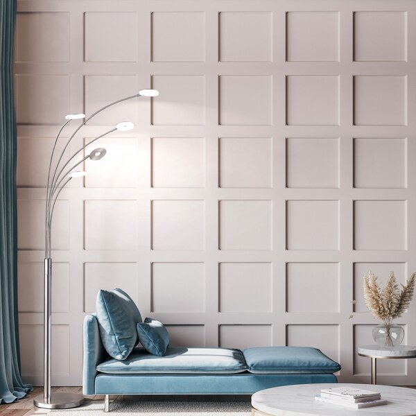 FISCHER & HONSEL Lampadar LED Dent, nichel/crom, 225 cm, metal, CCT 5 becuri, reglabil, Gri, Camera de zi / sufragerie, Metal, Modern, Umbrelă în picioare