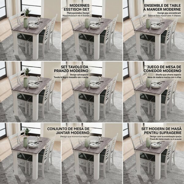 HOMCOM Masă Modernă de Dining pentru 4-6 Persoane 120x69x75 cm Gri și Alb | Aosom Romania
