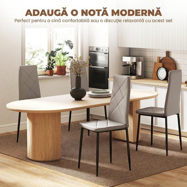 HOMCOM Set de 4 Scaune de Dining cu Spătar Înalt din Imitație de Piele și Oțel, 41x50x97cm, Gri | Aosom Romania