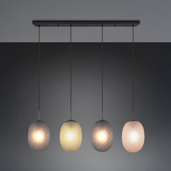 Trio Lighting Lampă suspendată Facette, multicoloră, lungime 117 cm, 4 becuri, sticlă, reglabil, Multicolor, Camera de zi / sufragerie, Sticlă, Modern