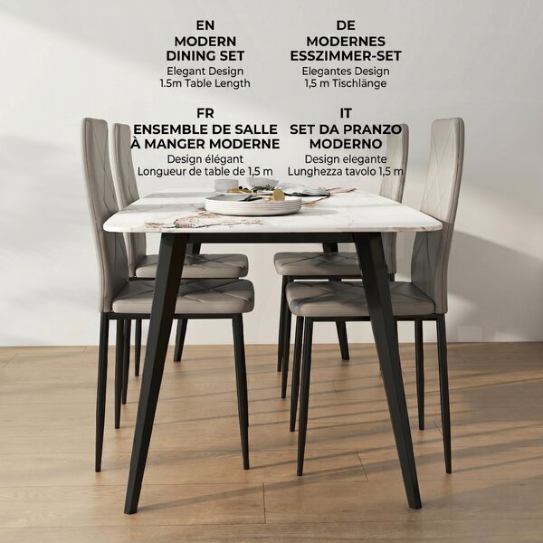 HOMCOM Set de 4 Scaune de Dining cu Spătar Înalt din Imitație de Piele și Oțel, 41x50x97cm, Gri | Aosom Romania