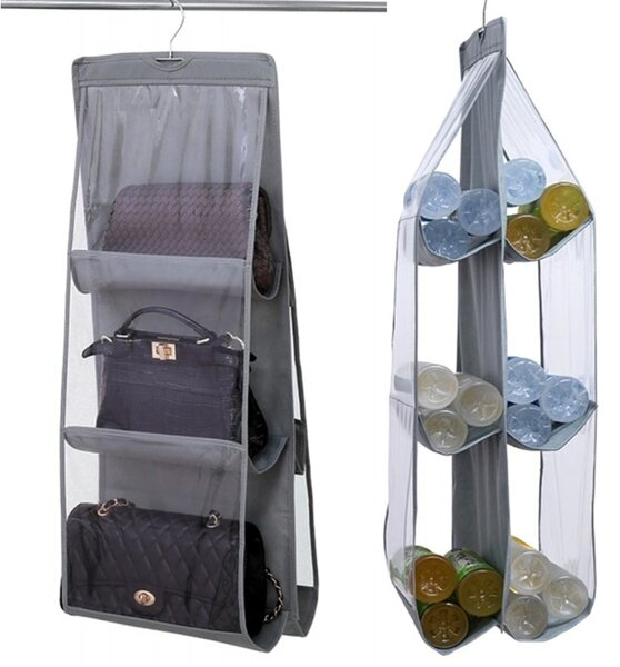 Organizator genti, capacitate: 8 genti, pliabil, plastic, 115 x 34 x 31, gri