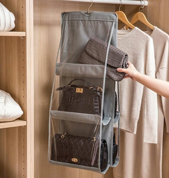 Organizator genti, capacitate: 8 genti, pliabil, plastic, 115 x 34 x 31, gri