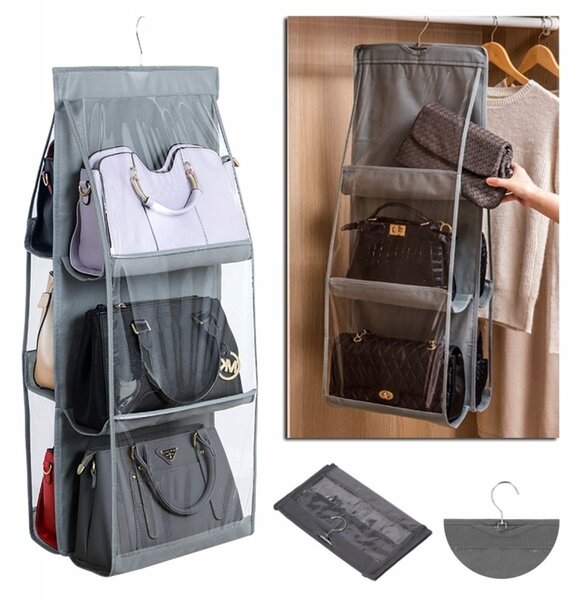 Organizator genti, capacitate: 8 genti, pliabil, plastic, 115 x 34 x 31, gri